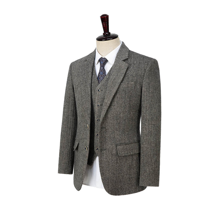 Light Grey Herringbone Tweed 3 Piece Suit - Yoosuitan