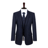 Dark Navy Twill Tweed 3 Piece Men Suit - Yoosuitan