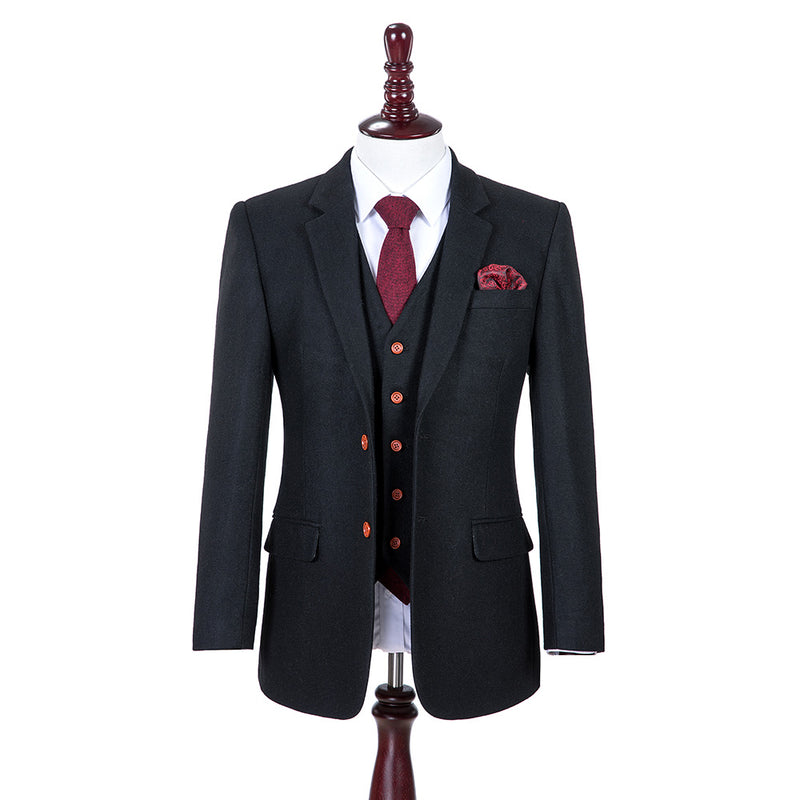 Black Twill Tweed 3 Piece Suit