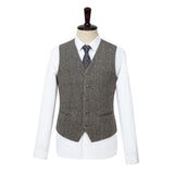 Light Grey Herringbone Tweed 3 Piece Suit - Yoosuitan