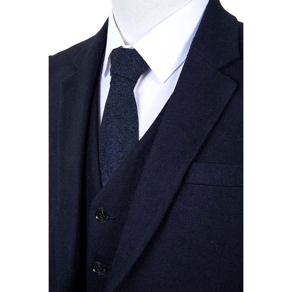 Dark Navy Twill Tweed 3 Piece Men Suit - Yoosuitan