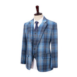 Blue Windowpane Twill Tweed 3 Piece Suit - Yoosuitan