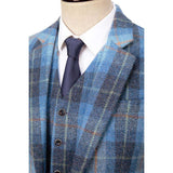 Blue Windowpane Twill Tweed 3 Piece Suit - Yoosuitan