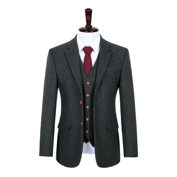 Green Herringbone Tweed 3 Piece Suit - Yoosuitan