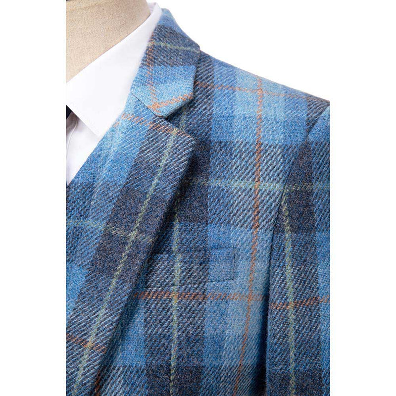 Blue Windowpane Twill Tweed 3 Piece Suit - Yoosuitan