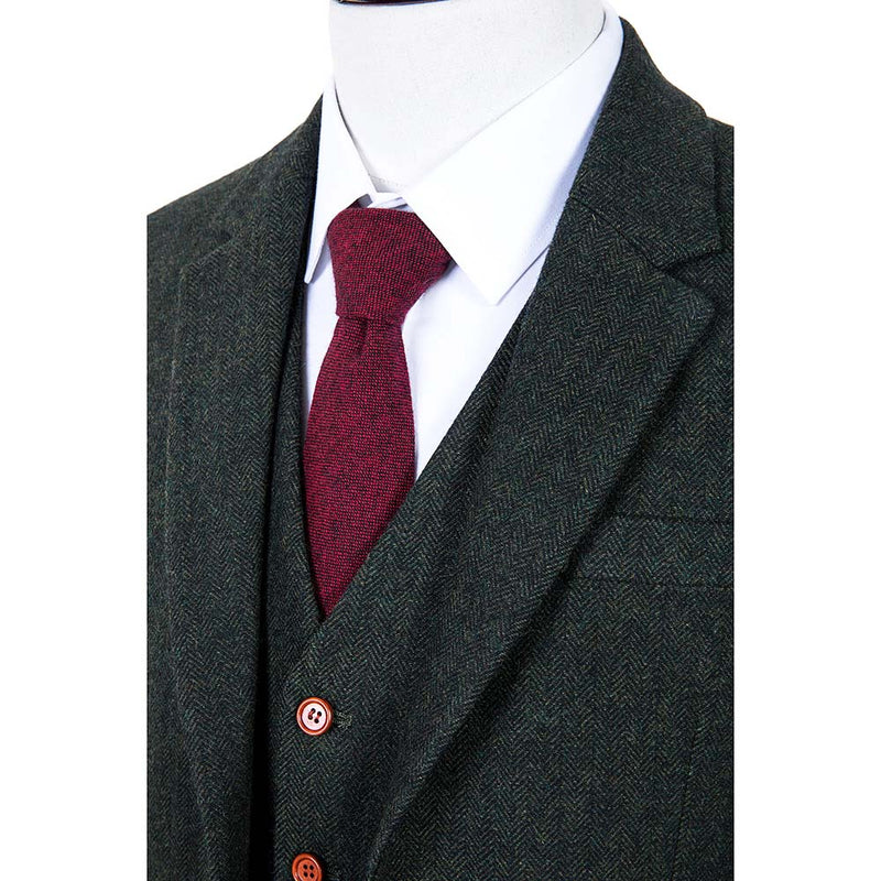 Green Herringbone Tweed 3 Piece Suit - Yoosuitan