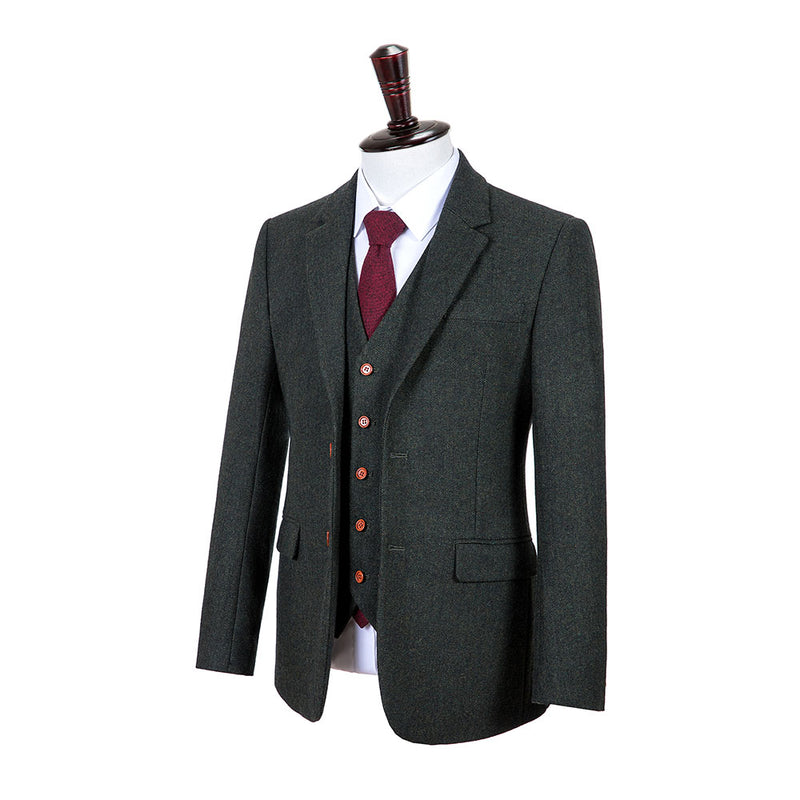 Green Herringbone Tweed 3 Piece Suit - Yoosuitan