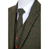 Olive Green Windowpane Tweed 3 Piece Suit - Yoosuitan