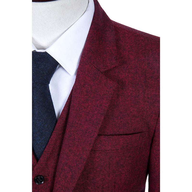 Maroon Barleycorn Tweed 3 Piece Suit - Yoosuitan