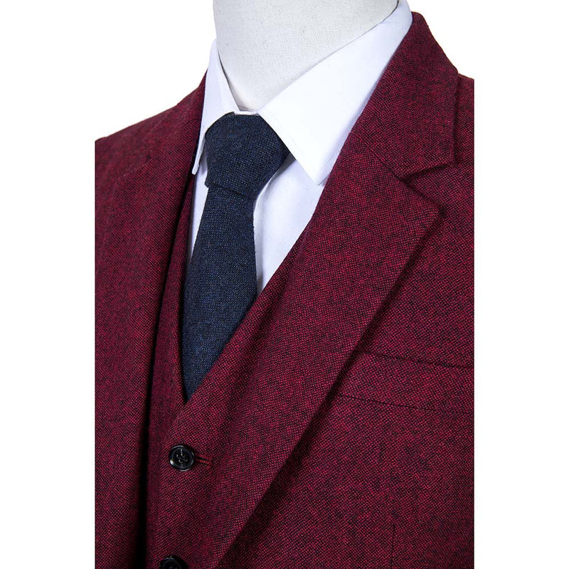 Maroon Barleycorn Tweed 3 Piece Suit - Yoosuitan