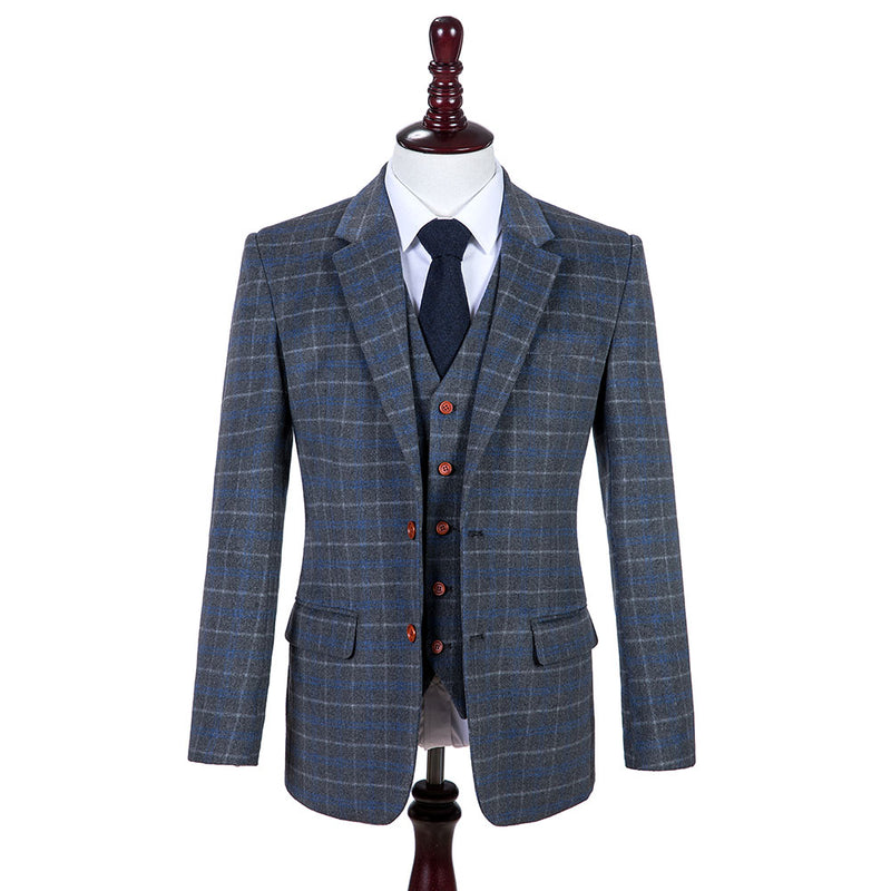 Grey Overcheck Twill Tweed 3 Piece Suit