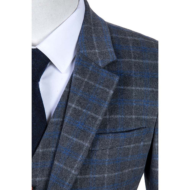 Grey Overcheck Twill Tweed 3 Piece Suit