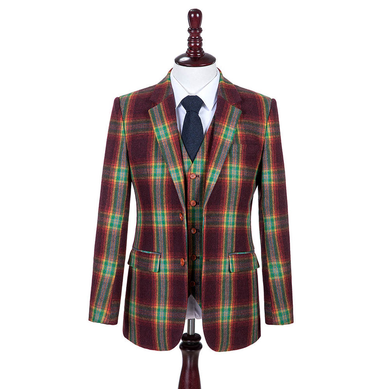 Rainbow Red Plaid Tweed 3 Piece Suit