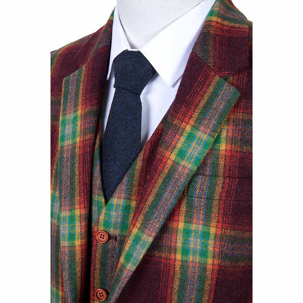 Rainbow Red Plaid Tweed 3 Piece Suit