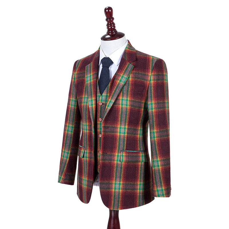 Rainbow Red Plaid Tweed 3 Piece Suit