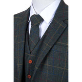 Retro Dark Green Overcheck Twill Tweed 3 Piece Suit - Yoosuitan