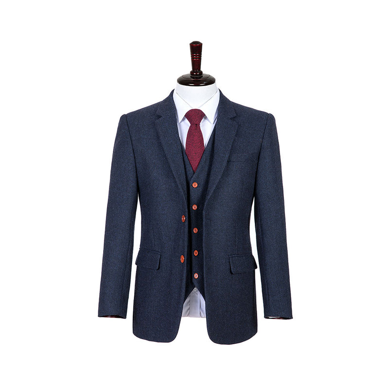 Dark Navy Estate Herringbone Tweed 3 Piece Suit - Yoosuitan