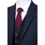 Dark Navy Estate Herringbone Tweed 3 Piece Suit - Yoosuitan