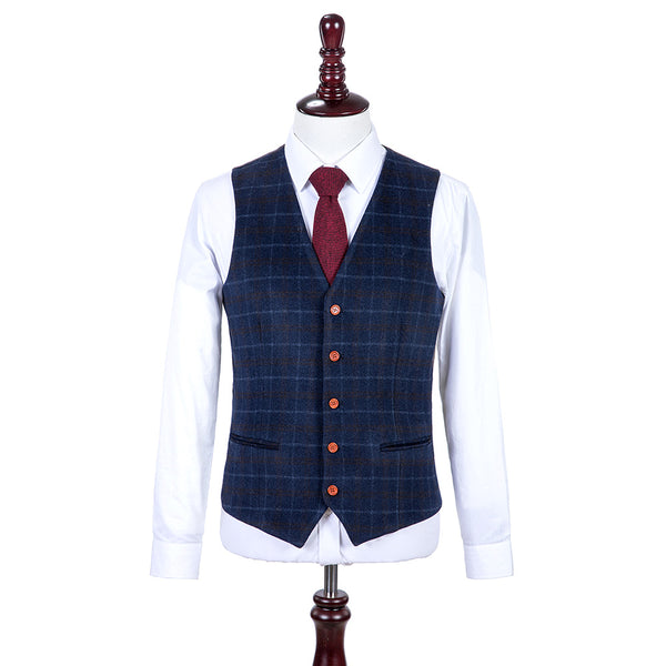 Navy Overcheck Twill Tweed Vest