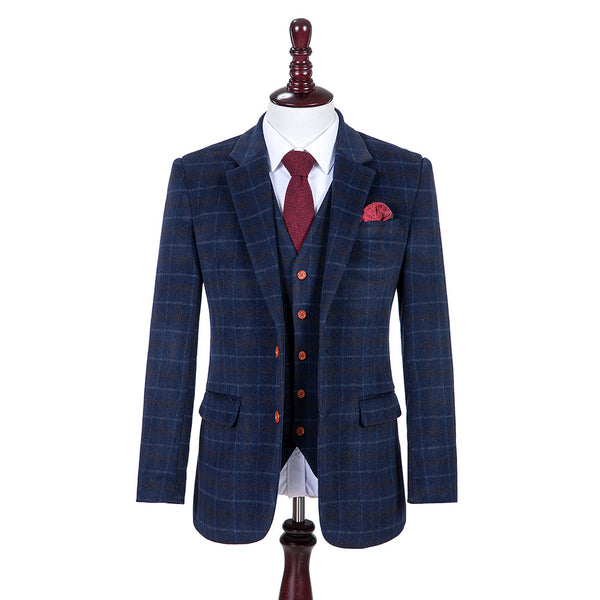 Navy Overcheck Twill Tweed 3 Piece Suit