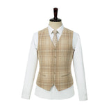 Beige Windowpane Tweed 3 Piece Suit - Yoosuitan