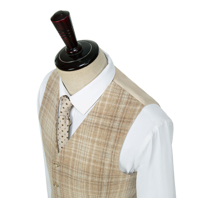 Beige Windowpane Tweed 3 Piece Suit - Yoosuitan