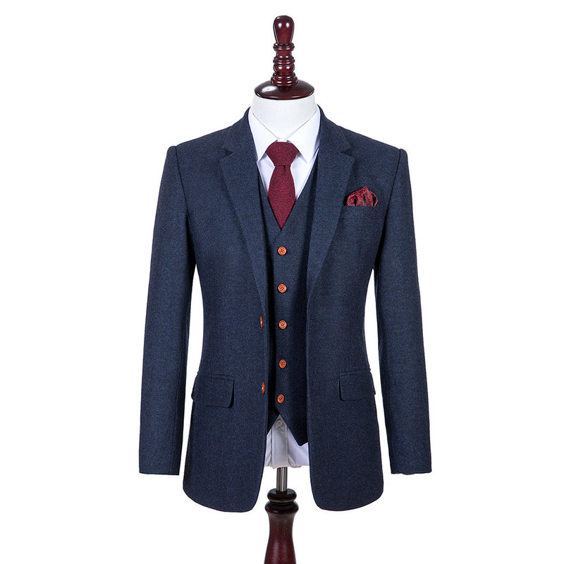 Navy Barleycorn Tweed 3 Piece Suit