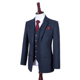 Navy Barleycorn Tweed 3 Piece Suit