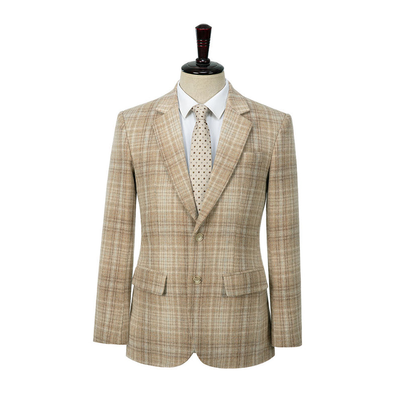 Beige Windowpane Tweed 3 Piece Suit - Yoosuitan