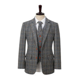 Grey Estate Herringbone Windowpane Tweed 3 Piece Suit - Yoosuitan