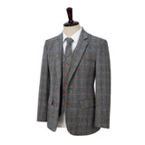 Grey Estate Herringbone Windowpane Tweed 3 Piece Suit - Yoosuitan