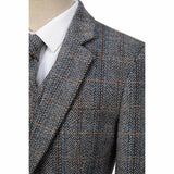 Grey Estate Herringbone Windowpane Tweed 3 Piece Suit - Yoosuitan