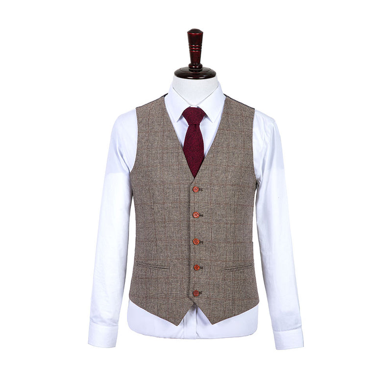 Light Brown Prince of Wales Tweed 3 Piece Suit - Yoosuitan