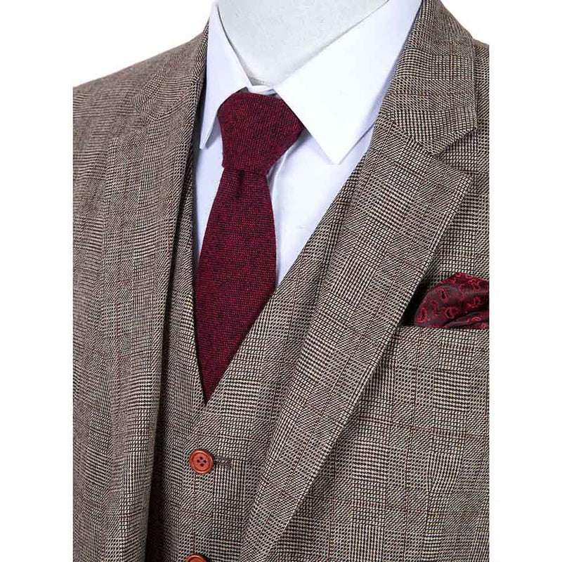 Light Brown Prince of Wales Tweed 3 Piece Suit - Yoosuitan