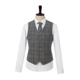 Grey Estate Herringbone Windowpane Tweed 3 Piece Suit - Yoosuitan