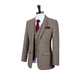 Light Brown Prince of Wales Tweed 3 Piece Suit - Yoosuitan