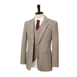 Light Linen Barleycorn Tweed 3 Piece Suit - Yoosuitan