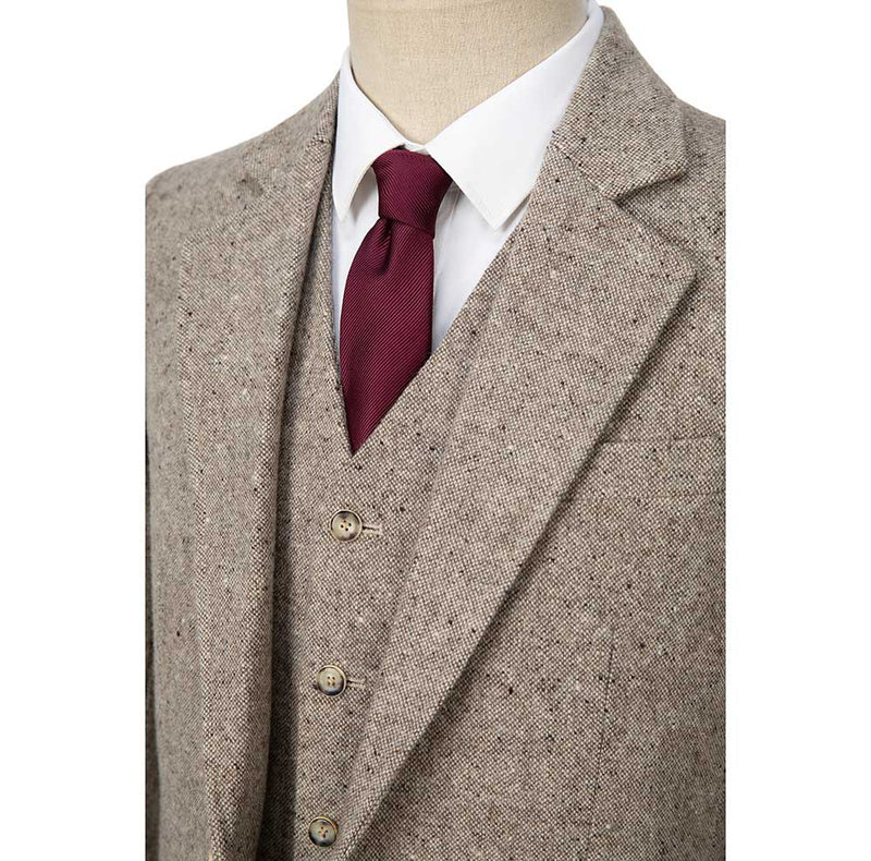 Light Linen Barleycorn Tweed 3 Piece Suit