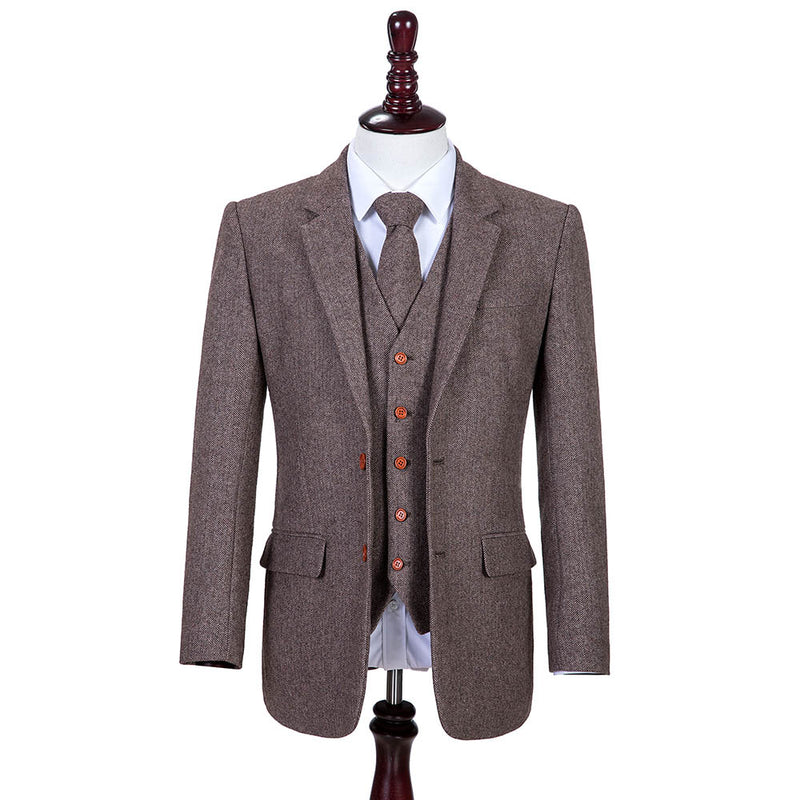 Brown Herringbone Tweed 3 Piece Suit