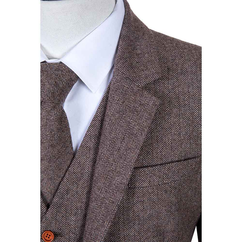 Brown Herringbone Tweed 3 Piece Suit