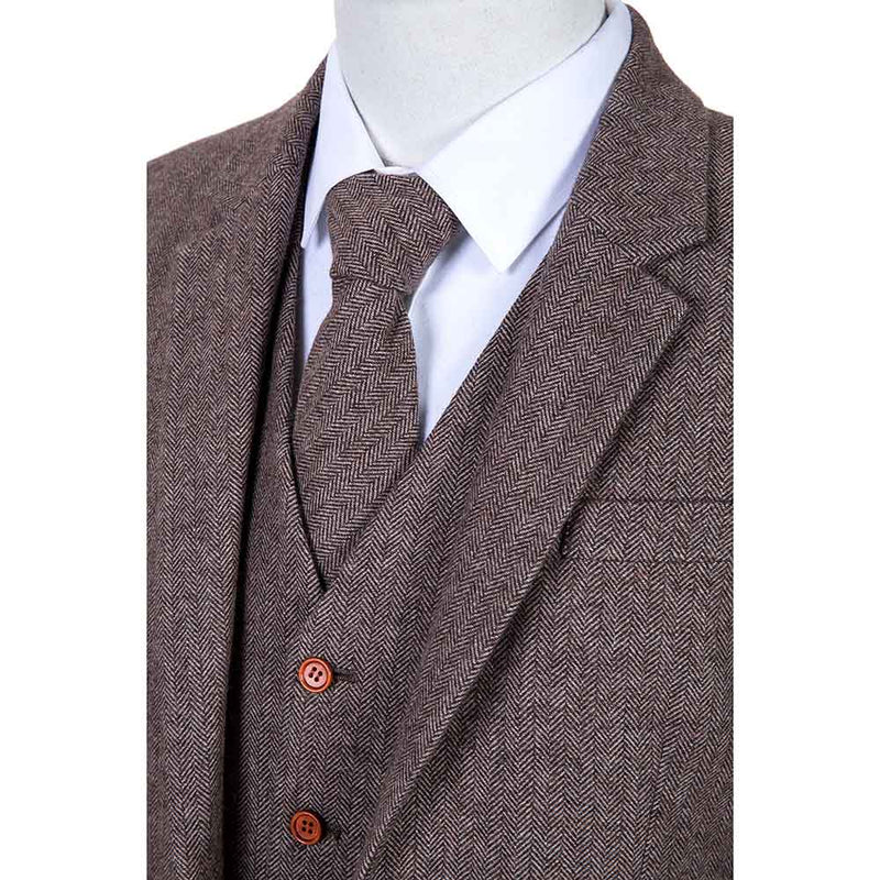 Brown Herringbone Tweed 3 Piece Suit