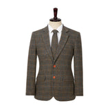 Ginger Earth tone Estate Herringbone Windowpane Tweed 3 Piece Suit - Yoosuitan