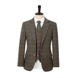 Ginger Earth tone Estate Herringbone Windowpane Tweed 3 Piece Suit - Yoosuitan