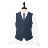 Blue Herringbone Tweed 3 Piece Suit - Yoosuitan