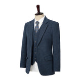 Blue Herringbone Tweed 3 Piece Suit - Yoosuitan