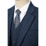 Blue Herringbone Tweed 3 Piece Suit - Yoosuitan