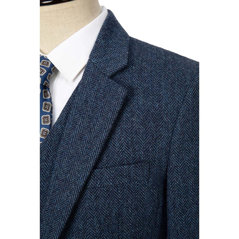 Blue Herringbone Tweed 3 Piece Suit - Yoosuitan