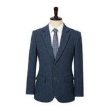 Blue Herringbone Tweed 3 Piece Suit - Yoosuitan