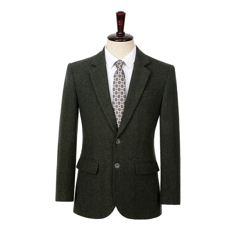 Dark Green Herringbone Tweed 3 Piece Suit - Yoosuitan