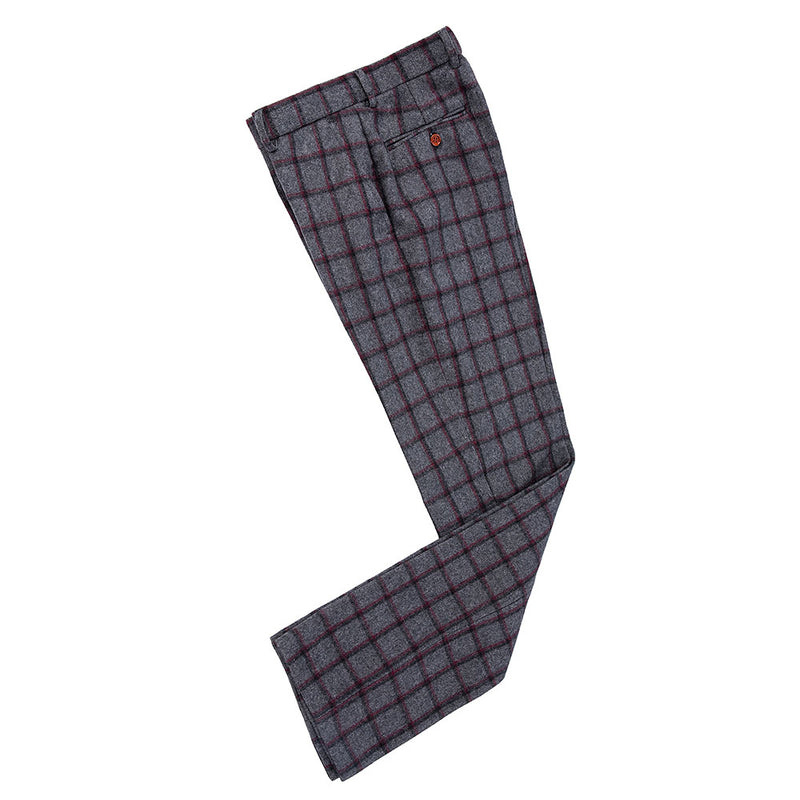 Grey Red Windowpane Tweed 3 Piece Suit - Yoosuitan